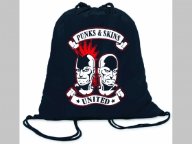 Punks and Skins United ľahké sťahovacie vrecko ( batôžtek / vak ) s čiernou šnúrkou, 100% bavlna 100 g/m2, rozmery cca. 37 x 41 cm